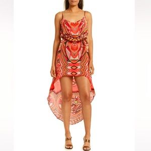 SHAHIDA PARIDES Red Beaded Printed Hi/Low Maxi Dress NWT Size S/M